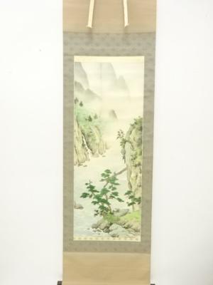 山田清筆　渓流風景　肉筆絹本掛軸